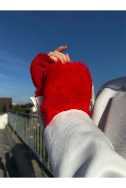 Mollycrush Women's Plush Detailed Half-Finger Winter Gloves – Warm and Stylish Design