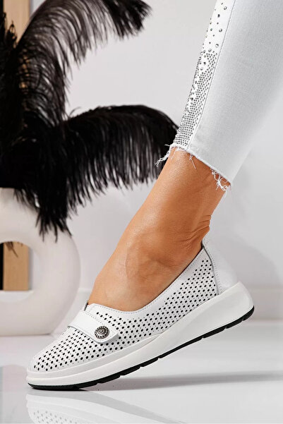 Zaira Pantofi casual dama albi din piele naturala Anca #21537