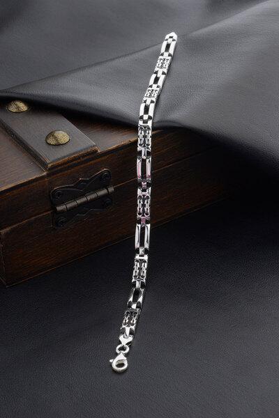 Innuendo Jewelry 925 AYAR GÜMÜŞ KRAL ZİNCİR DETAYLI ERKEK BİLEKLİK