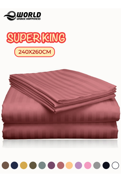 e world unbox happiness 3 Piece Super King Striped Bed Sheet Set – Flat Sheet...