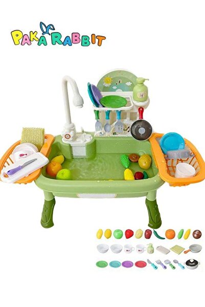 Generic Baka Rabbit Kids Kitchen Sink Playset with Running Water, 34 Pieces, Electric Dishwasher