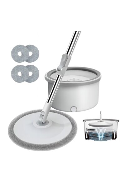IdealTI Mop rotativ la 360° cu găleată compartimentată, 4 lavete din microfibră, tijă telescopică din oțel inoxidabil