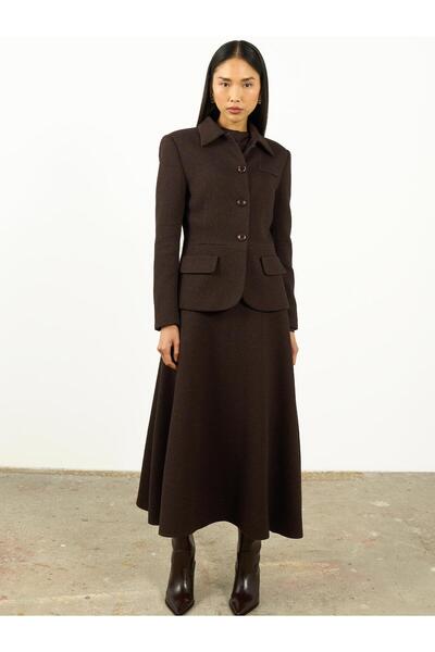 Juste High Waist Textured A-Line Maxi Skirt Brown