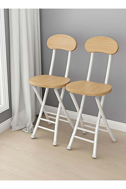 Taimi Set of 2 Folding Portable Camping Chairs, Metal Frame & Backrest, wooden color - 76H x 45W x 34D cm