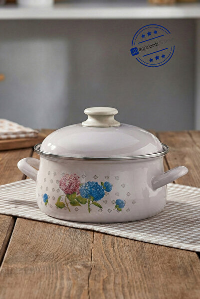 Bonera Flower Patterned Induction Base 22 cm Enamel Pot