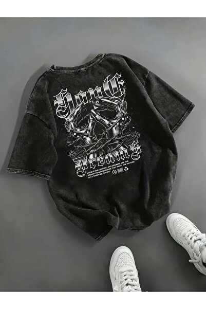 Freak Tshirt Black Color Printed Unisex Oversized Cut Washed Vintage T-Shirt