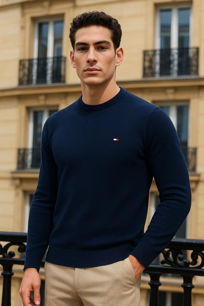 comstar سترة رجالية شتوية كاجوال بياقة دائرية باللون الأزرق الداكن