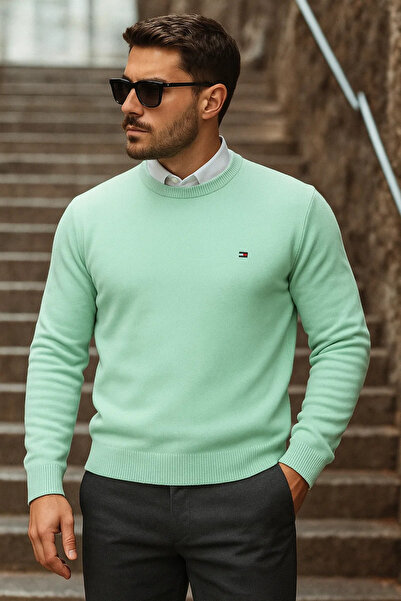 comstar Ανδρικό πλεκτό πουλόβερ Casual Trend με λαιμόκοψη μέντα