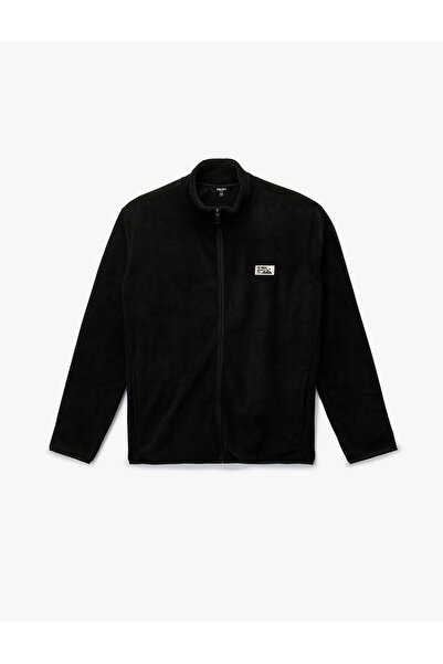 Koton Cardigan din lână cu fermoar, cu buzunare, cu etichetă cu imprimeu guler ridicat