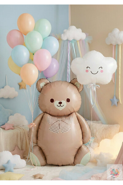 Joyane بالون تيدي بير فويل 90 سم + بالون سحابة 40 سم + مجموعة زينة حفلات بالو...
