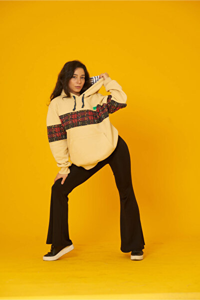 Nani Collection Kavun Içi Rengi, Koyu Renkli Çizgili Desenli Oversize Unisex Sweatshirt