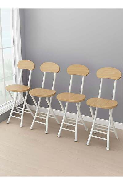 Taimi مجموعة من 4 كراسي تخييم قابلة للطي، إطار ومسند ظهر معدنيان، لون خشبي - 76 سم ارتفاع × 45 سم عرض × 34 سم عمق