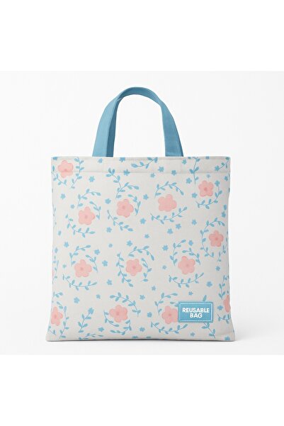 Generic Reusable canvas bag with a floral print — lightweight and perfect for shopping