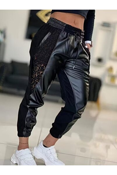 Kokosh moda Pantaloni din piele cu dantelă elastică pentru femei talie înaltă