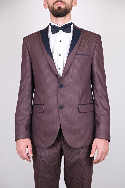 SERKAN SEVİNÇ Slim Fit Erkek Puantiyeli Yelekli Smokin