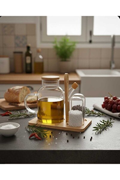 Home وعاء زيت ووعاء خل ووعاء ملح ووعاء فلفل من CAM مع حامل من الخيزران