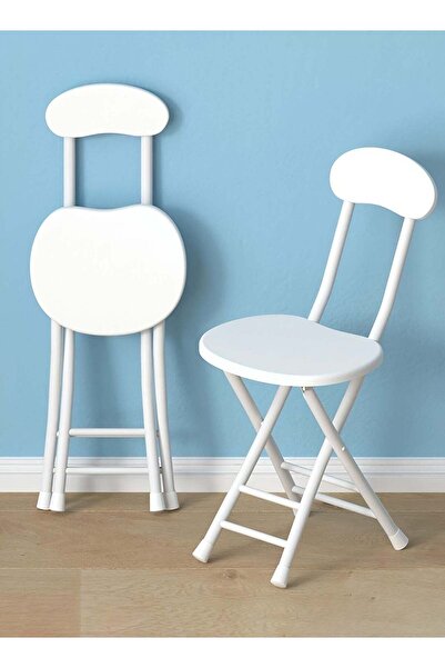 Taimi Set of 2 Folding Portable Camping Chairs with Metal Frame and Backrest, White - 76H x 45W x 34D cm