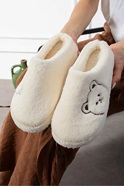 FootFrenzy Women's Soft Plush Teddy Bear Embroidered Furry Inside Bridal Dowr...