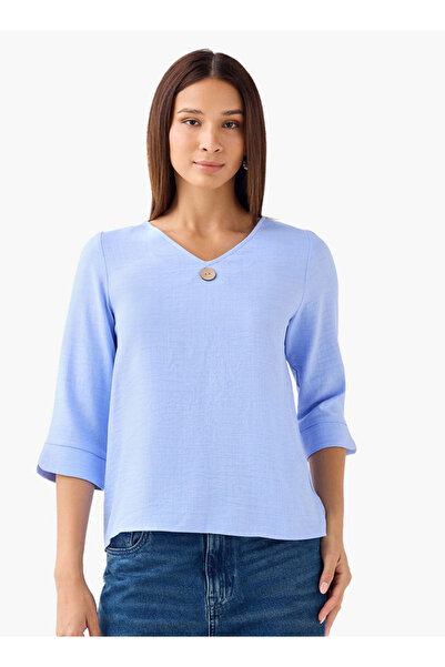 FAV Button Applique Top with V-neck