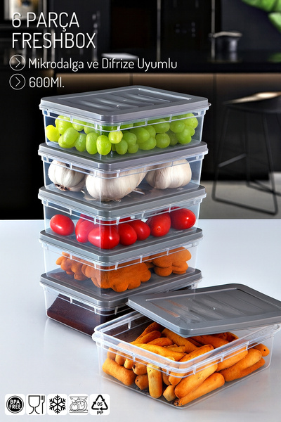 We House Set de 6 Freshbox Set de recipiente de depozitare potrivite pentru cuptorul cu microunde și pentru congelator 3 - X6 0,6 Lt