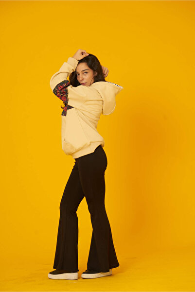 Nani Collection Kavun Içi Rengi, Koyu Renkli Çizgili Desenli Oversize Unisex Sweatshirt