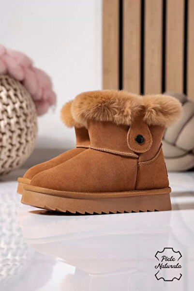 Zaira Cizme fete imblanite maro din piele naturala intoarsa Maria #22568