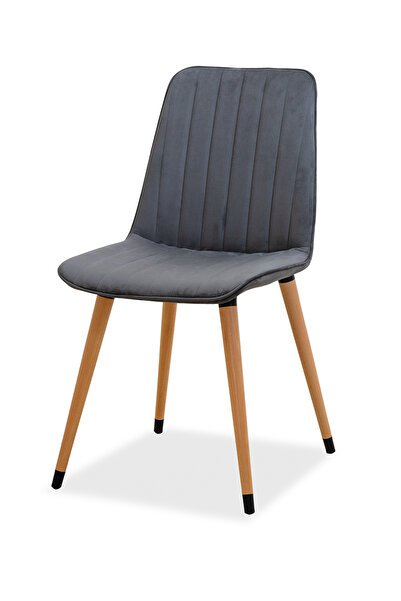 Estelia Kapadokya Gri Döşemeli Mutfak Sandalyesi – Natural Ahşap Ayaklı, Mode...