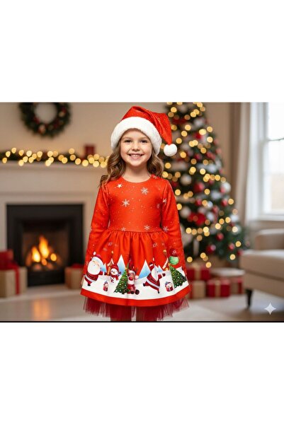 Biggbom kids kız çocuk elbise yılbaşı şapkalı