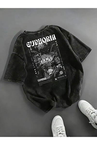 Freak Tshirt Black Color Euphoira Printed Unisex Oversized Cut Washed Vintage T-Shirt