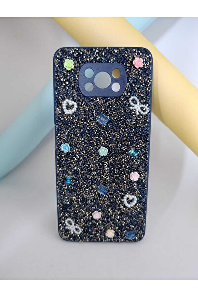 technocaseee POCO X3 Pro Taşlı Gül Desenli Kılıf