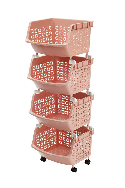 Lawazim رف تخزين وردي اللون بأربعة أرفف - رف متعدد الاستخدامات قابل للتكديس 3...