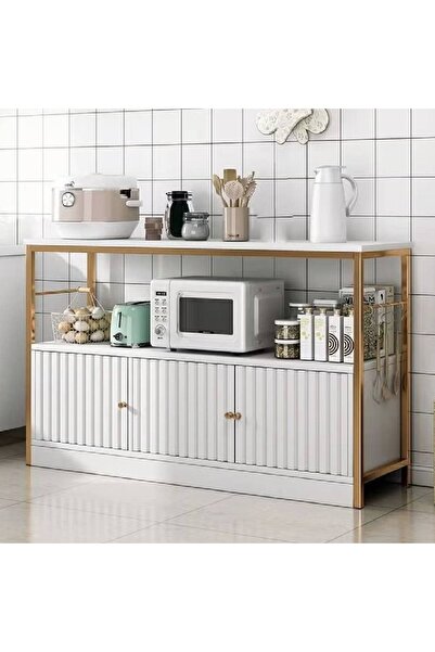 NKX 2-Tier Kitchen Storage Shelf Microwave Oven Stand Rack Spice Organizer with 3 Door Storage Cabinet