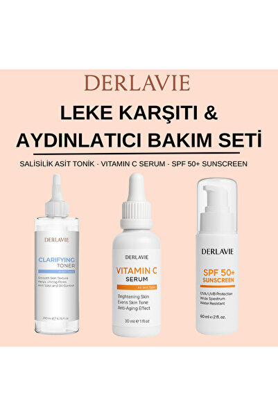 Derlavie Leke Karşıtı Aydınlatıcı 3'lü Set | Vitamin C Serum + Tonik + SPF 50...