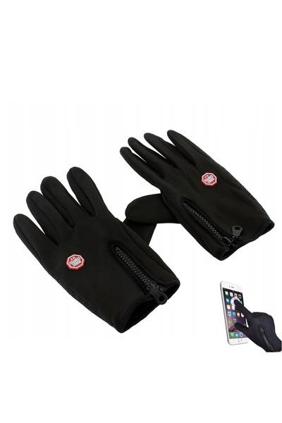 zola Winter gloves for touchscreen, zipper, anti-slip, unisex, L, length 22 cm, black