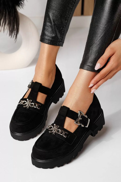 Zaira Pantofi casual dama negri din piele ecologica intoarsa Isis #21085 - 39