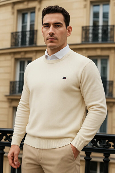 comstar سترة رجالية شتوية كاجوال بياقة دائرية باللون البيج