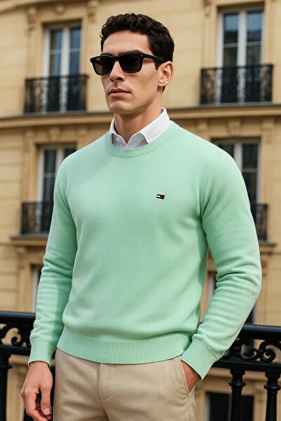 comstar Ανδρικό χειμερινό πουλόβερ με λαιμόκοψη με μέντα