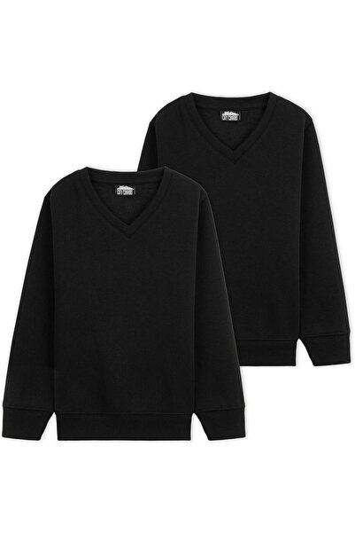 City Comfort Set de 2 pulovere cu decolteu în V pentru băieți, mânecă lungă, 3-4 ani, negru