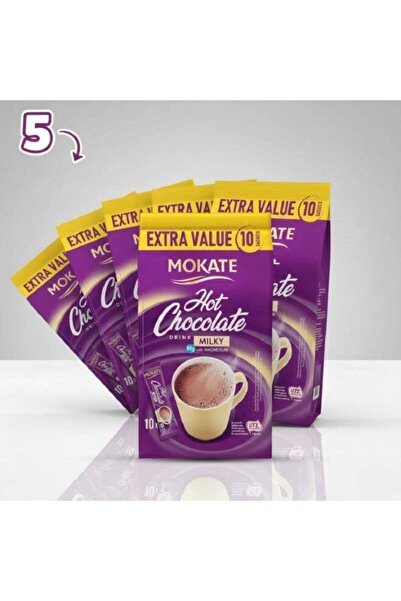 mokate مشروب شوكولاتة ساخنة، حليبي، 10 أكياس × 180 غرام لكل كيس، عبوة من 5 أكياس