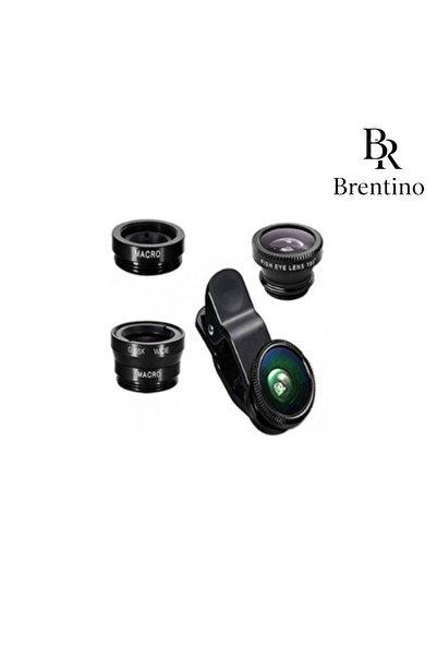Brentino Balık Gözü Geniş Açı Lens Seti Fish Eye Macro Wide Telefon Kamera Kl...