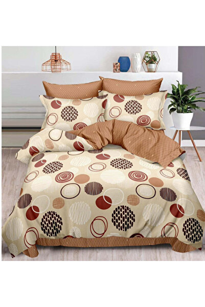 trendyhome Set de lenjerie de pat Finet din bumbac, 6 piese - Cercuri, maro (...