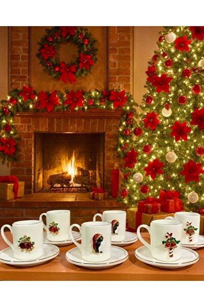 Sillage Home Yılbaşı Temalı 12 Parça Porselen 6 Kişilik Fincan Takımı