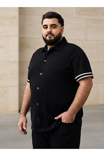 FAV قميص رجالي بأكمام قصيرة مطرزة وياقة، بقصة عادية