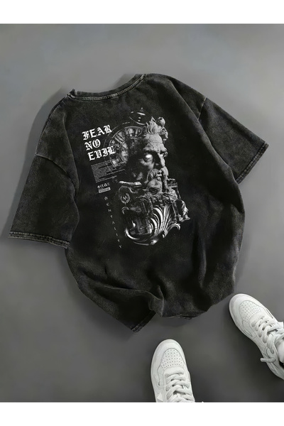 Freak Tshirt Black Color Printed Unisex Oversized Cut Washed Vintage T-Shirt