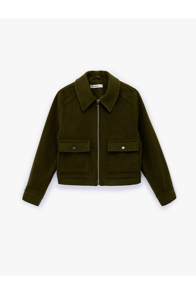 Koton Long Sleeve Classic Collar Pocket Detailed Oversize Zippered Jacket