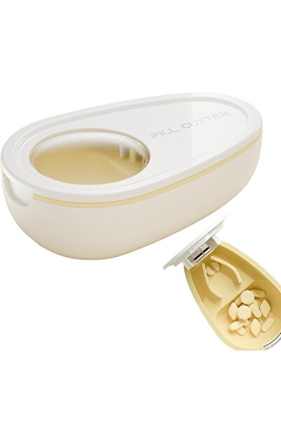 OEM Cutie pastile 2in1, taiere+depozitare, portabila, plastic, alb, 8x5c2.65 cm