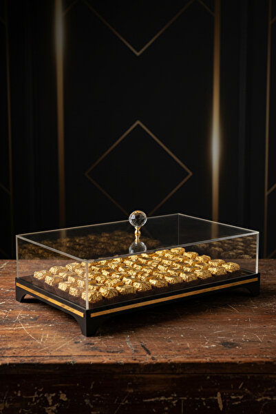 ADENZ Çikolata Hediye Bohça Çeyiz Nişan Kutusu Gold - Şeffaf Pleksi