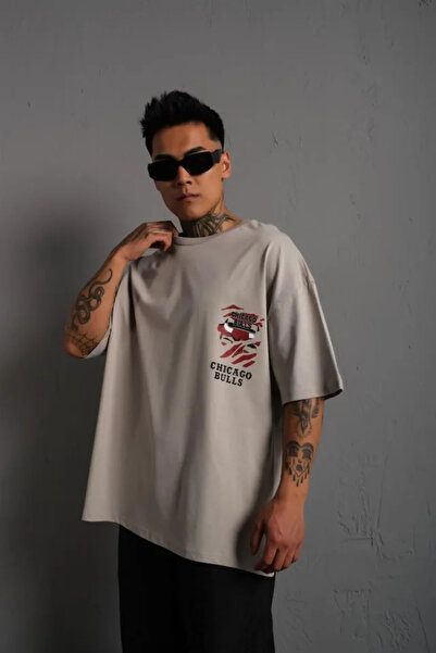 Ekince Men's Back Printed A Quality Oversize T-shirt - Gray