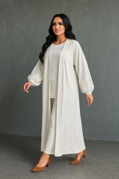 MAY MARA WOMEN'S MERCERIZED 3-PIECE JACQUARD AND SLEEVES PEARL STONE EMBROIDERED SET