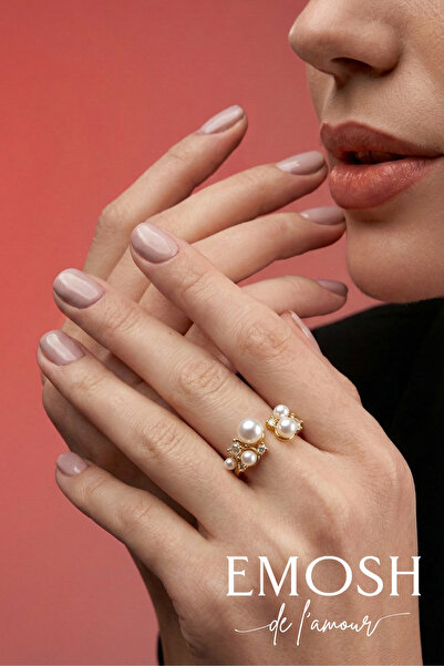 EMOSH de Lamour Açık Form İnci ve Zirkon Yüzük | Altın Tonlu Ayarlanabilir | ...